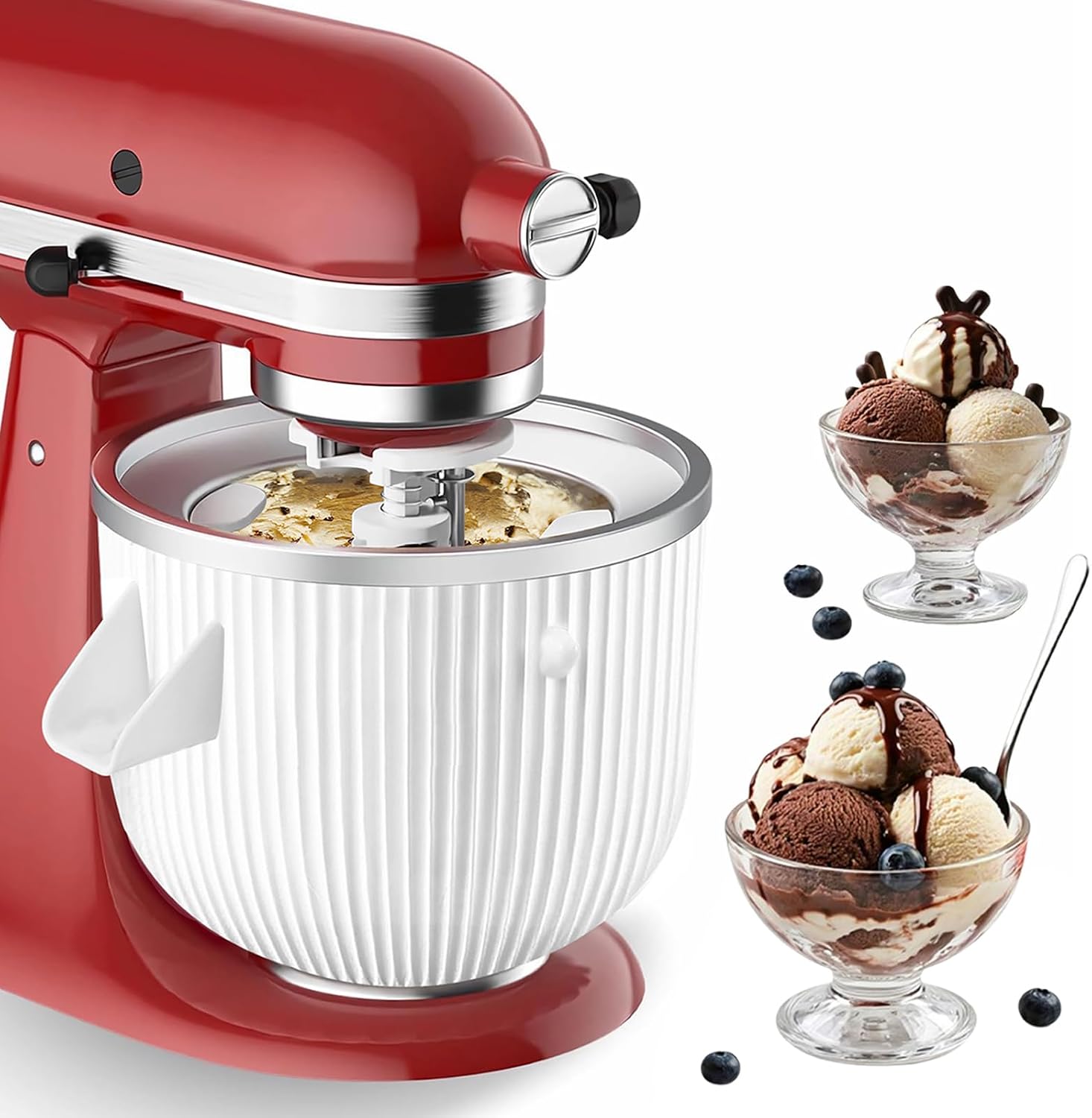 Ice Cream Maker Attachment for KitchenAid, Ice Cream Maker Bowl | For KitchenAid 4.5/5/6 Quart and Larger Models, Frozen Ice Cream & Sorbet Gelato Maker, White, Mixer/Machine NOT Included